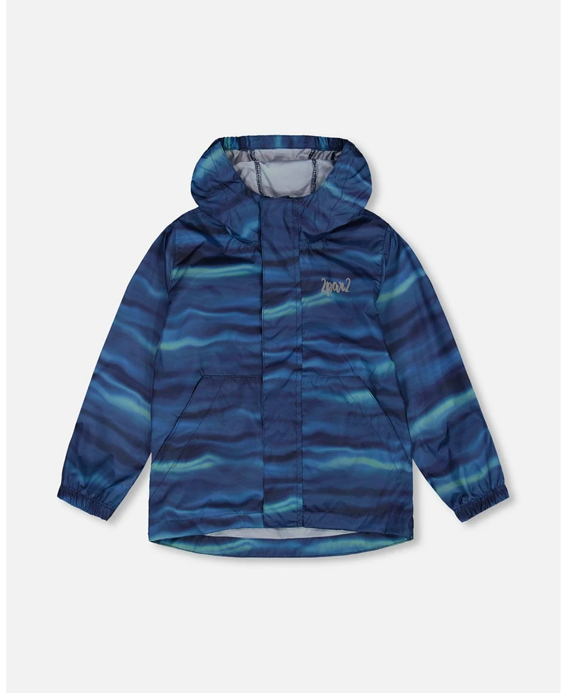 Deux par Boy Printed Packable Windbreaker Blue Wave And Black - Toddler|Child