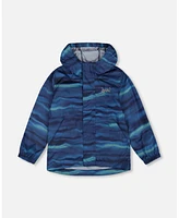 Deux par Boy Printed Packable Windbreaker Blue Wave And Black - Toddler|Child