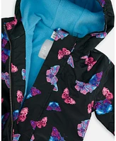 Deux par Deux Big Girls Printed Mid-Season One-Piece Outerwear Multicolored Butterflies On Black Background