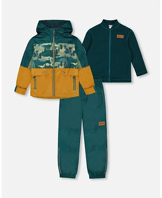 Deux par Toddler Boys 3-In-1 Mid-Season Outerwear Set With Colorblock Jacket Forest Green And Orange - Toddler|Child