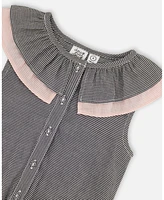 Deux par Big Girls Sleeveless Top With Front Tie Black And Sparkling Pink