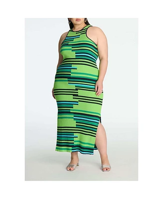 Eloquii Plus Mixed Stripe Ribbed Dress