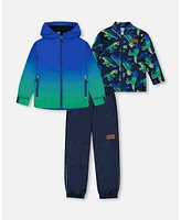 Deux par Toddler Boys 3-In-1 Mid-Season Outerwear Set Royal Blue And Green Gradient - Toddler|Child