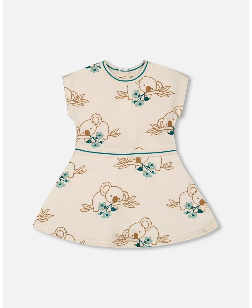 Deux par Toddler Girls Printed French Terry Dress Off-White And Koala - Toddler|Child