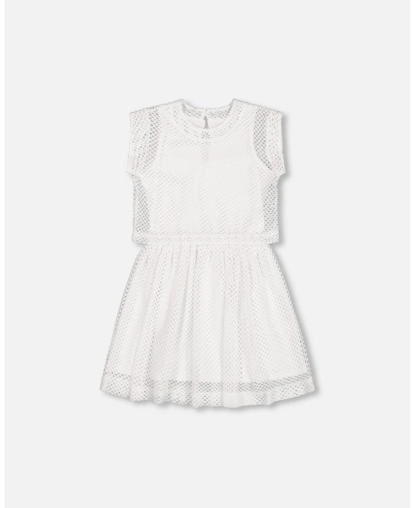 Deux par Big Girls Bi-Material Mesh And Organic Cotton Dress Snow White