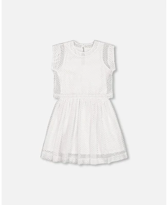 Deux par Big Girls Bi-Material Mesh And Organic Cotton Dress Snow White