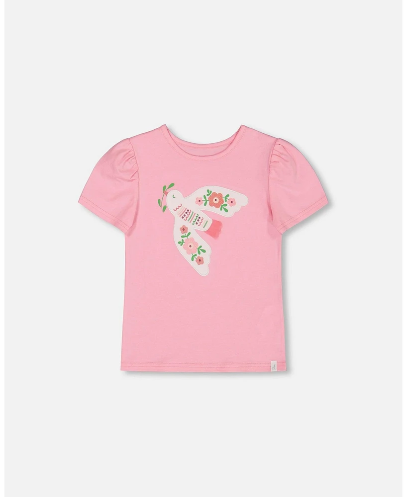 Deux par Big Girls Organic Cotton Tee With Puff Sleeve Candy Pink