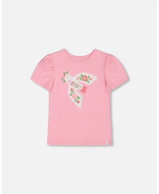 Deux par Big Girls Organic Cotton Tee With Puff Sleeve Candy Pink