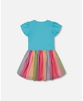 Deux par Toddler Girls Bi-Material Dress With Printed Mesh Skirt Multicolored - Toddler|Child