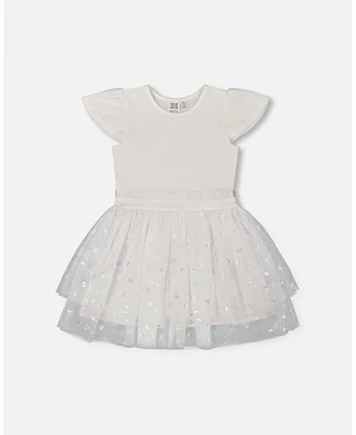 Deux par Big Girls Bi-Material Dress With Glitter Hearts Skirt Snow White