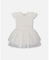 Deux par Big Girls Bi-Material Dress With Glitter Hearts Skirt Snow White