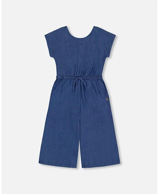 Deux par Big Girls Chambray Jumpsuit Navy Blue