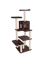 GleePet GP78680723 66-Inch Real Wood Cat Tree In Coffee Brown With Four Levels, Two Perches, Condo