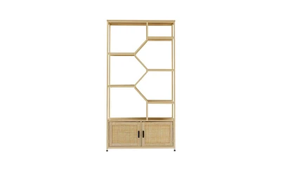 Stylish Rattan Bookshelf with 7 Shelves and Storage Cabinet