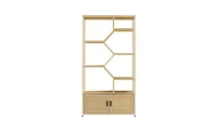 Stylish Rattan Bookshelf with 7 Shelves and Storage Cabinet