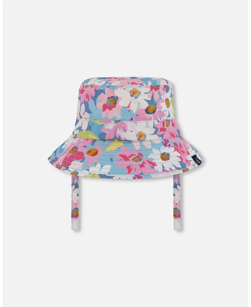 Deux par Baby Girls Printed Beach Sun Hat White, Pink, And Green Flowers