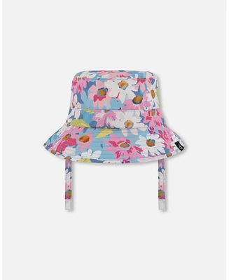 Deux par Baby Girls Printed Beach Sun Hat White, Pink, And Green Flowers