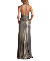Tadashi Shoji Women's Mona Pleated Metallic Halter Gown