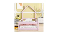 House-Shaped Headboard Floor Bed with Fences for Cozy and Playful Kids' Room Design