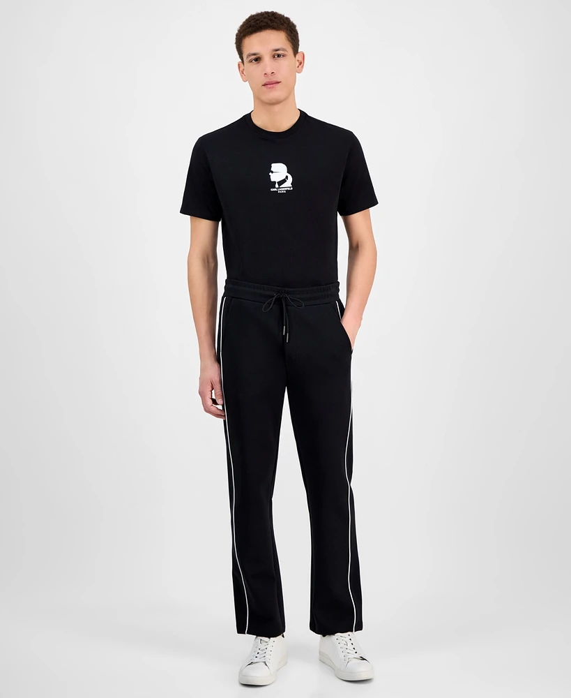 Karl Lagerfeld Paris Men's Straight-Fit Contrast Piping Fleece Scuba Track Pants
