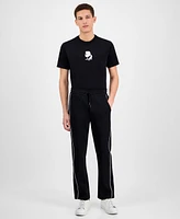 Karl Lagerfeld Paris Men's Straight-Fit Contrast Piping Fleece Scuba Track Pants
