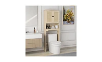 Over The Toilet Storage Cabinet Bathroom Organizer with 2 Rattan Doors and Shelves for Space-Saving Storage