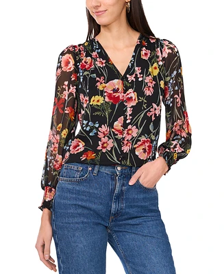 Sam & Jess Petite Floral Smocked-Shoulder Blouse