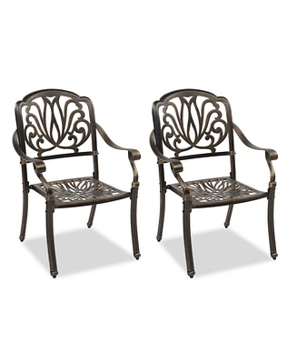 Set of 2 Cast Aluminum Patio Dining Chairs, Stackable Outdoor Bistro Chairs with Armrests for Balcony Backyard Garden Deck