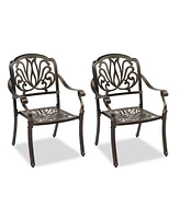 Set of 2 Cast Aluminum Patio Dining Chairs, Stackable Outdoor Bistro Chairs with Armrests for Balcony Backyard Garden Deck