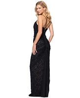 Betsy & Adam Women's Sequined Lace Ruched Gown