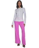 Halson Women's Mixed-Media Collared Button-Front Blouse