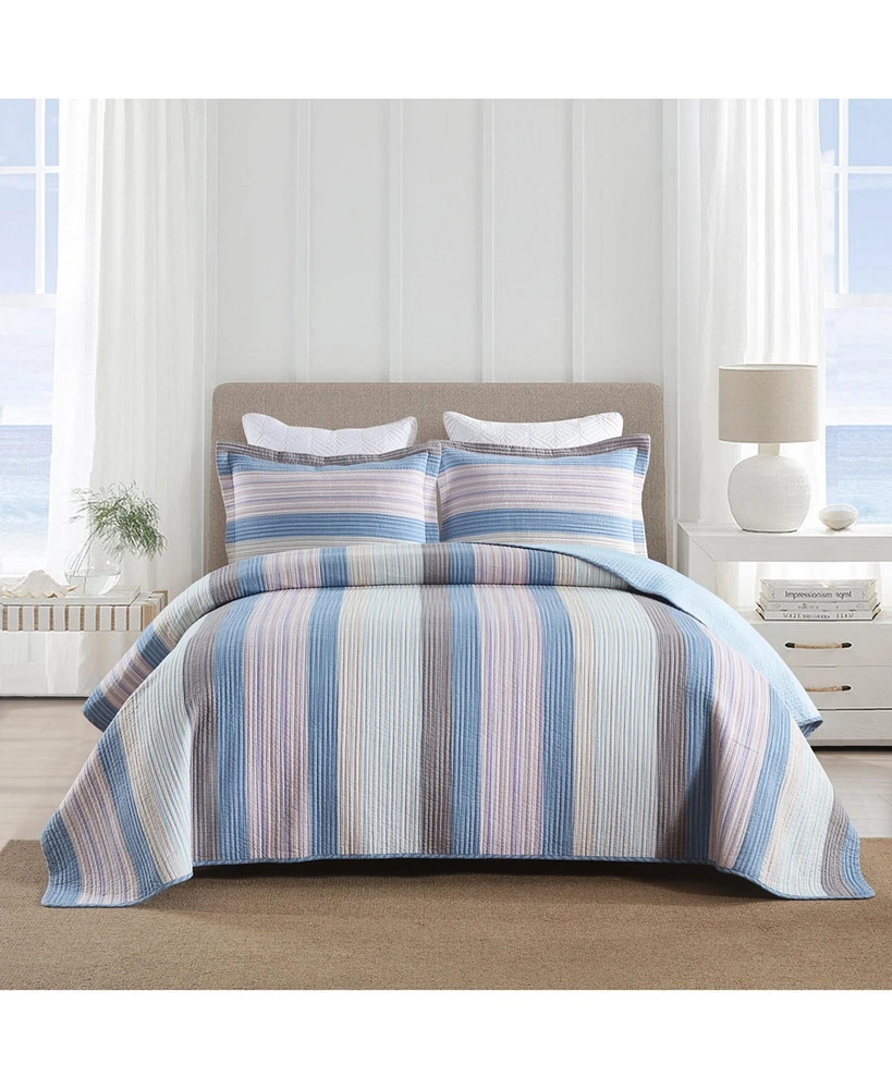 Marcielo 3Pcs 100% Cotton Quilt Bedspread Set Reversible Bedding Striped Queen