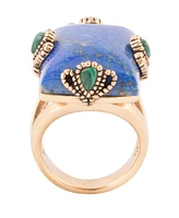 Barse Prismatic Blue Lapis and Malachite Golden Square Ring