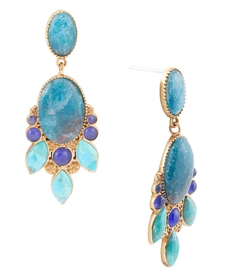 Barse Regal Blue Apatite Mixed Stone Golden Statement Abstract Drop Earrings