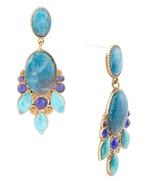 Barse Regal Blue Apatite Mixed Stone Golden Statement Abstract Drop Earrings