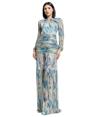 Dress the Population Women's Lucille Printed Ruched Gown