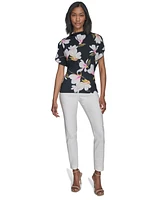 Halston Women's Floral Mock-Neck Butterfly-Sleeve Top