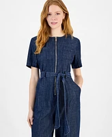 Tommy Hilfiger Women's Denim Zip-Front Belted Jumpsuit