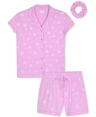 Max & Olivia Big Girls Embossed Button Shorts Pajama Set