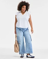 On 34th Trendy Plus Seersucker Flutter-Sleeve Top, Exclusively at Macy's