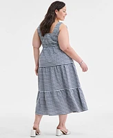 On 34th Trendy Plus Gingham Seersucker Midi Dress, Exclusively at Macy's