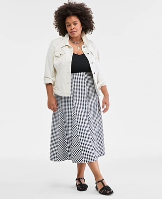 On 34th Trendy Plus Gingham Seersucker Midi Skirt, Exclusively at Macy's