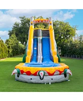 Herokiddo T-Rex 18' Water Slide with Detachable Pool & Air Blower, Tall Seating Height, Commercial Grade, 100% Pvc Vinyl, Summer Fun, Outdoor Play, Bl