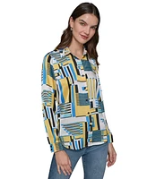 Karl Lagerfeld Paris Women's Satin Button-Front Printed Shirt