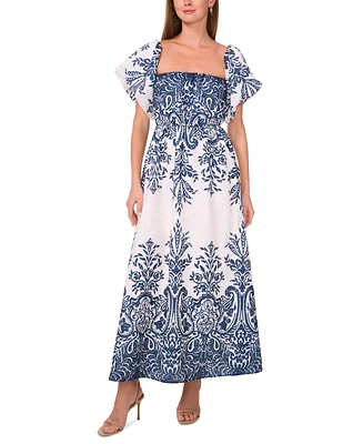 1.state Women's Printed Eyelet Short-Sleeve Dress
