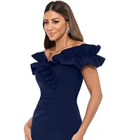 Xscape Women's Ruffled Off-The-Shoulder Side-Slit Gown