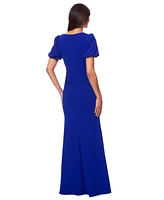 Xscape Petite Puff-Sleeve Ruffled Gown