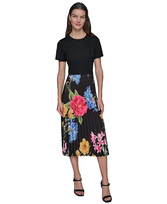 Karl Lagerfeld Paris Women's Mixed-Media Short-Sleeve Midi Dress