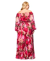 Xscape Plus Floral Off-The-Shoulder Pleated Gown