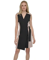 Dkny Petite Colorblocked Side-Belt Wrap Dress